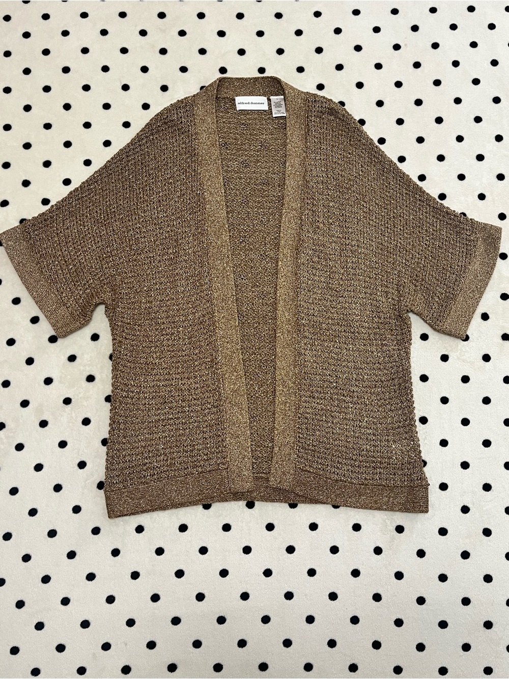 Alfred Dunner Metallic Bronze Shimmer Knit Open Front Cardigan Size L